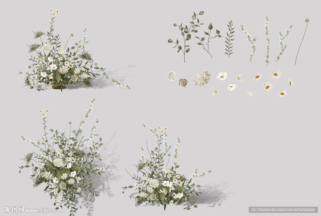 白绿色手绘花艺