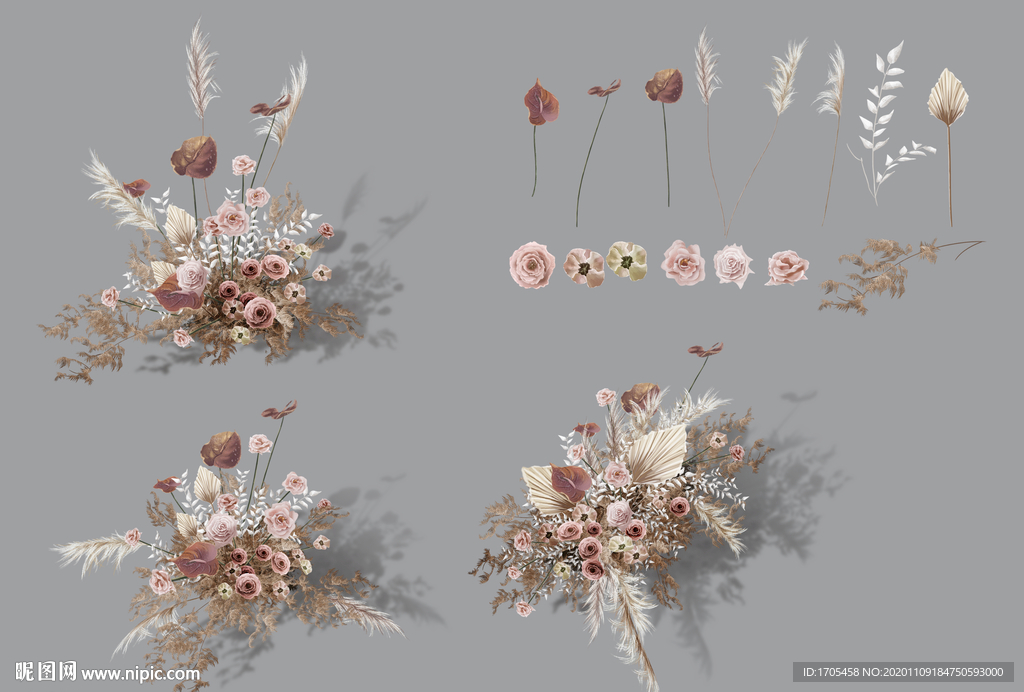 裸粉色婚礼手绘花艺