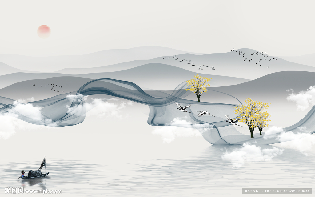 简约新款新山水画 TIF分层