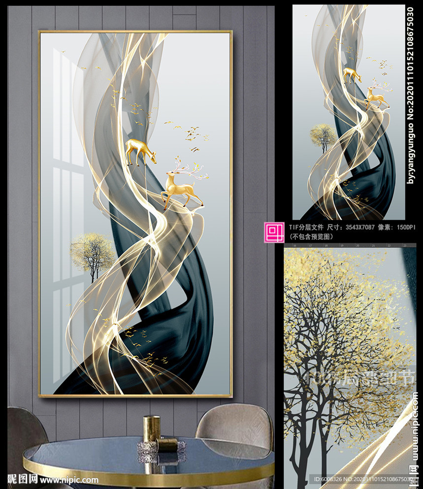 现代轻奢抽象艺术福禄富贵玄关画