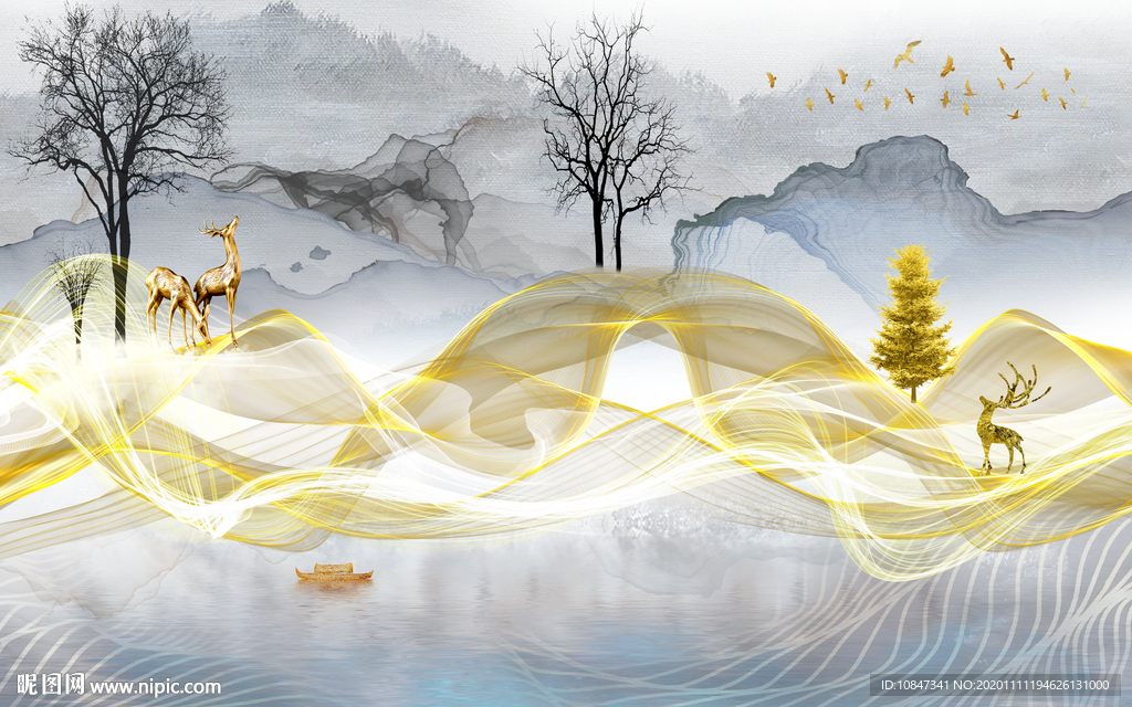 现代背景墙山水画 TIF分层