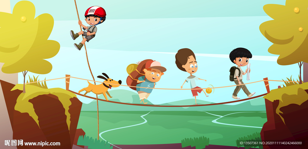 手绘儿童夏令营勇敢的孩子插画