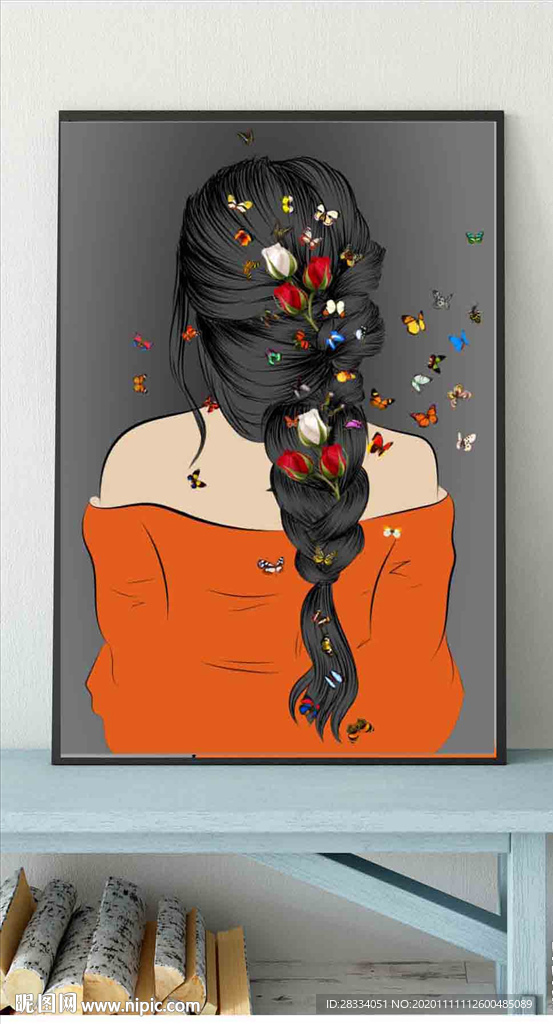 现代爱马仕美少女背影装饰无框画