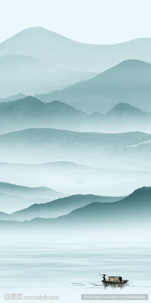 蓝色高端玄关山水 TIF分层