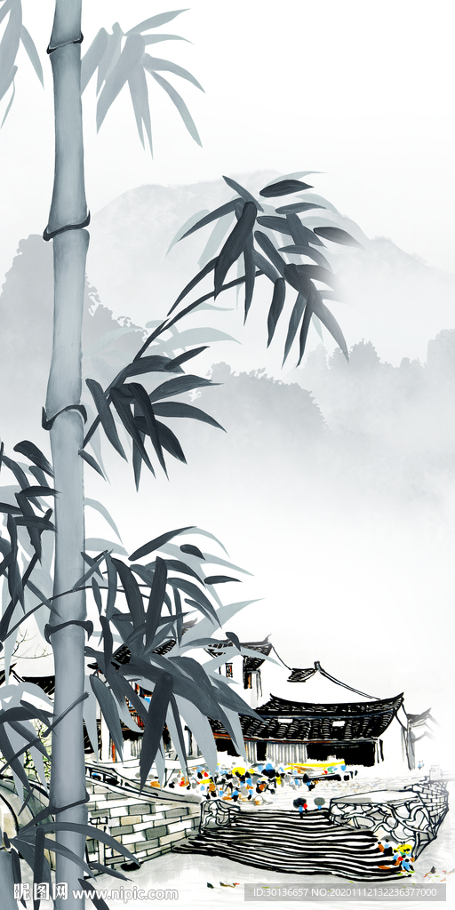 竹子高端玄关山水 TIF分层