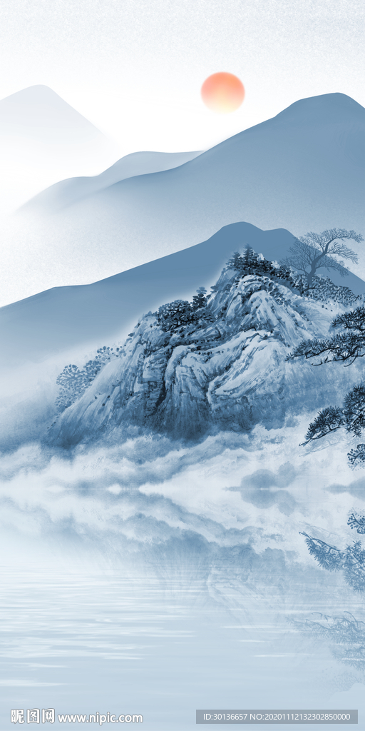 中国风高端玄关山水 TIF分层