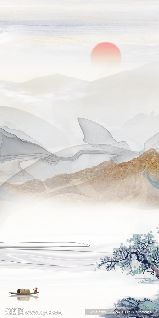 简约高端玄关山水 TIF分层