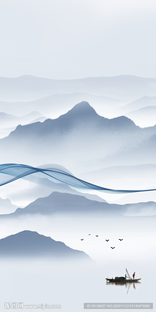 中式高端玄关山水 TIF分层