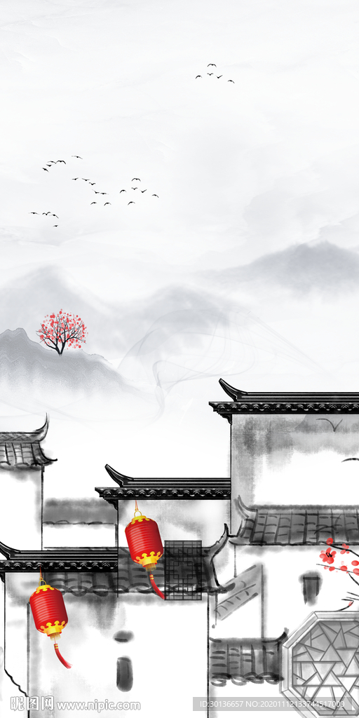 徽派大气玄关山水 TIF分层