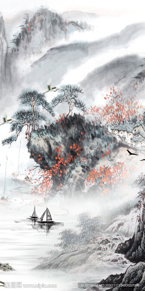 中式大气玄关山水 TIF分层