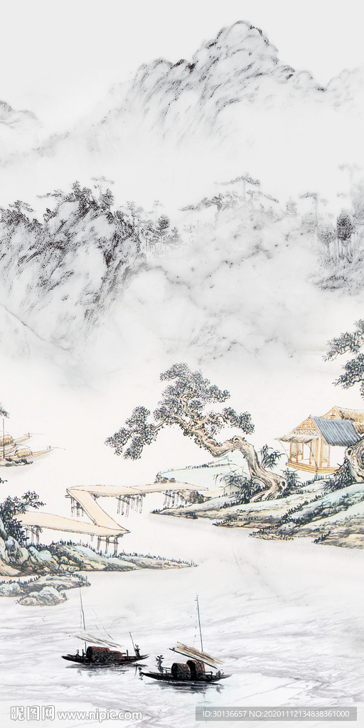 国画大气玄关山水 TIF分层