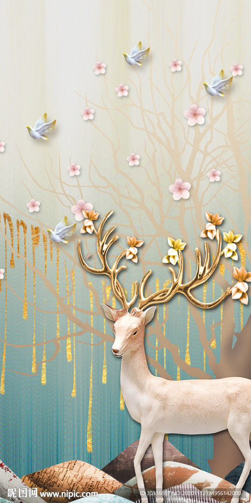 麋鹿 欧式新玄关画 tif分层