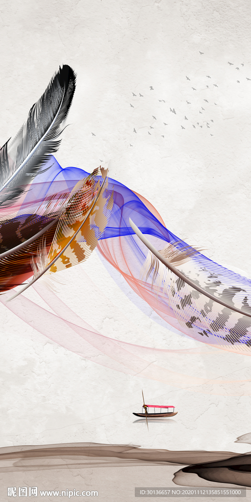 羽毛欧式新玄关画 tif分层