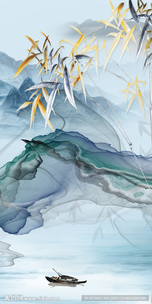 蓝色 大气玄关画 tif分层