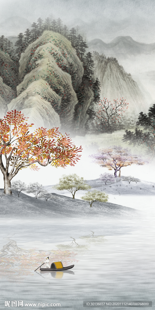 国画大气玄关画 tif分层