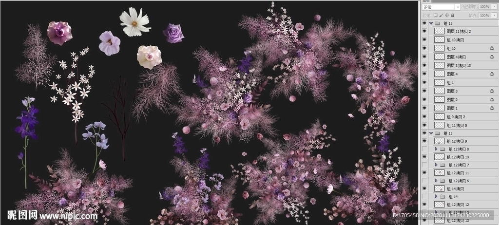 复古紫色婚礼手绘花艺