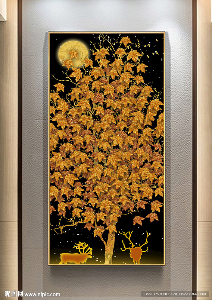 招财进宝黄金树玄关画