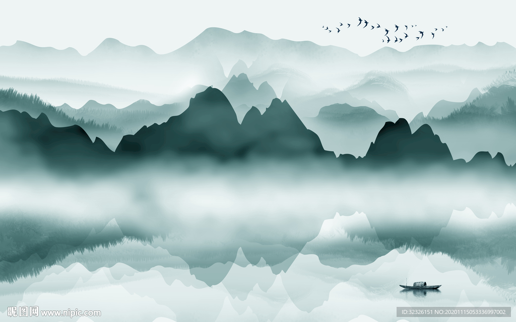 蓝色意境新山水画 TIF分层