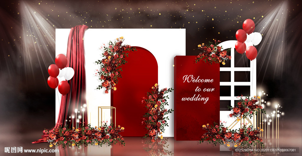 大气泰式红白婚礼迎宾区签到区