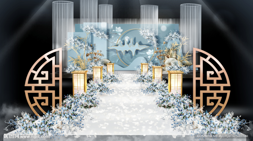 大气清新淡蓝色新中式婚礼仪式区