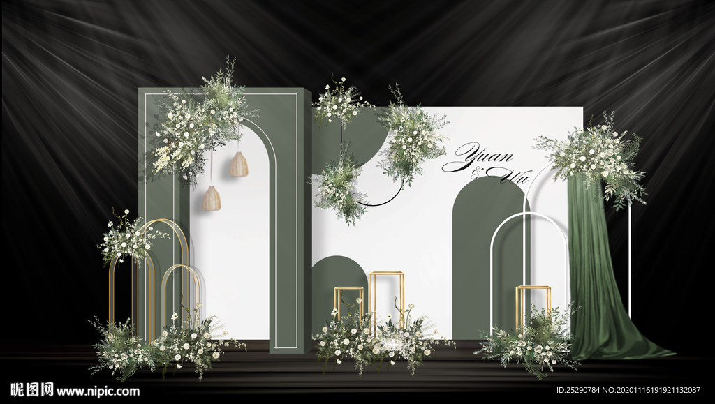 大气泰式白绿色婚礼迎宾区签到区