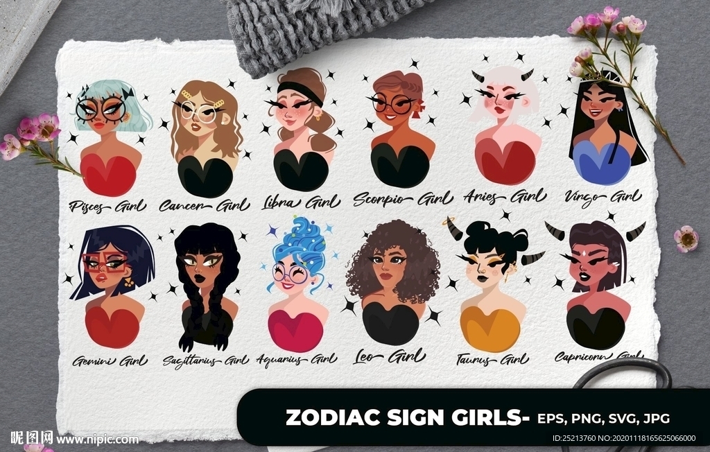 不同风格时尚漂亮女孩矢量设计