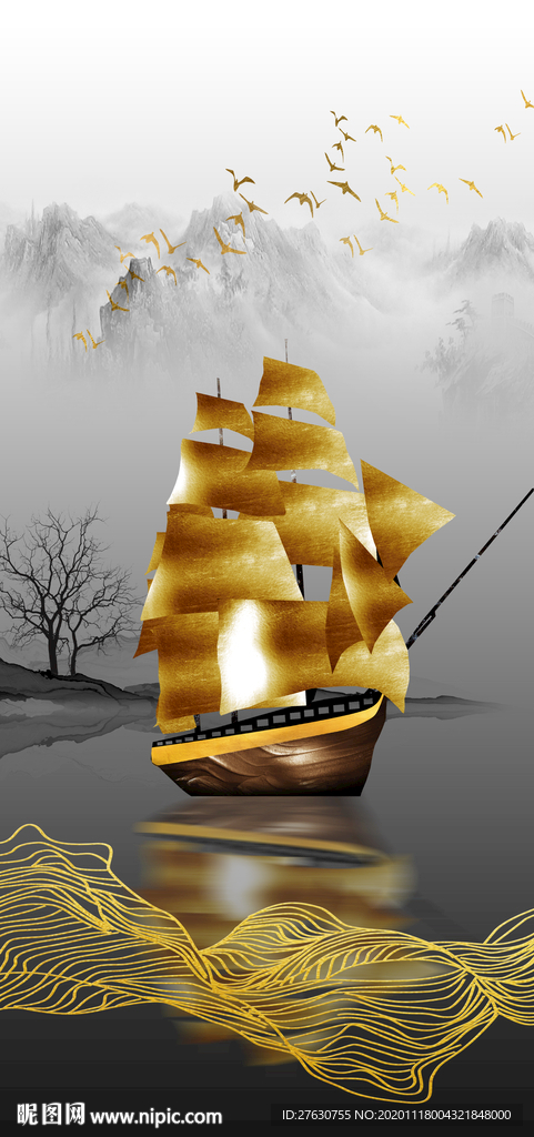 一帆风顺玄关画