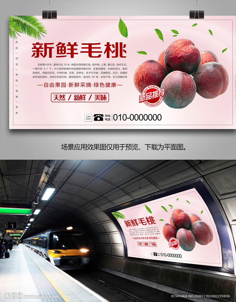 毛桃展架灯箱单页易拉宝海报挂画