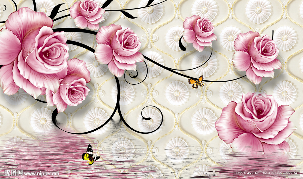 现代简约花开富贵背景墙