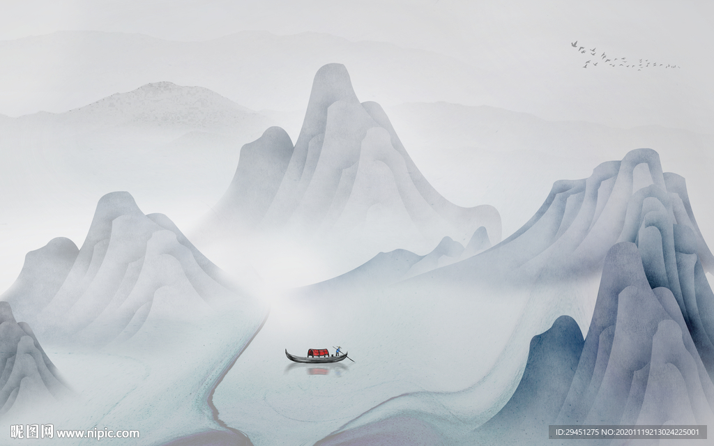 意境中式风山水画 tif分层