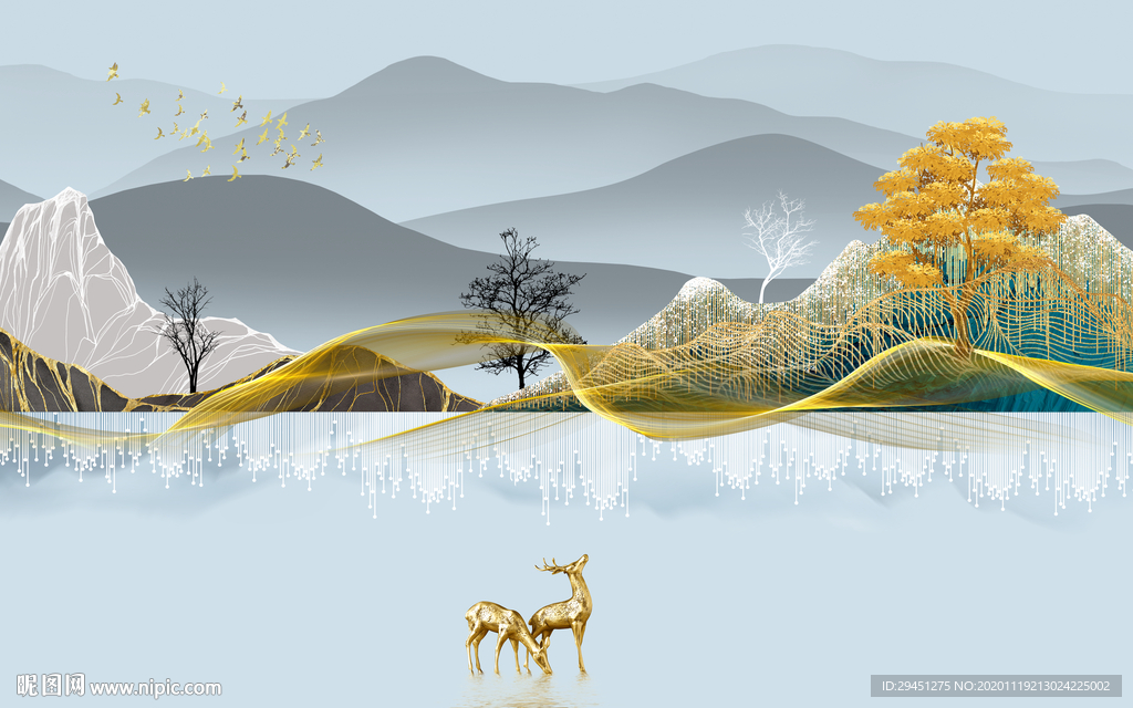 高清中式风山水画 tif分层