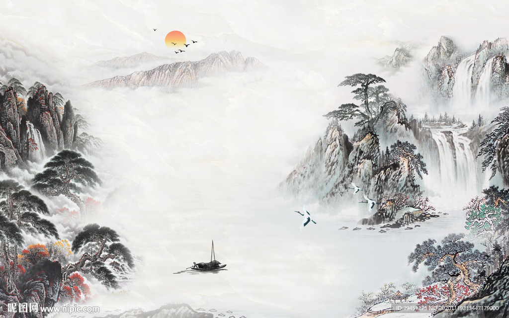 国画中式风山水画 tif分层