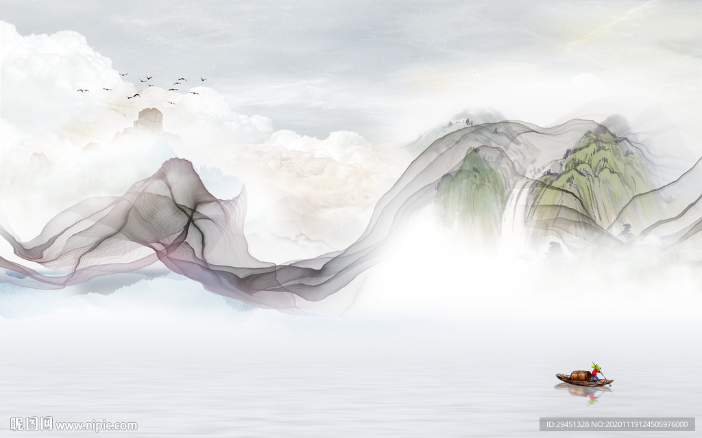 简约意境中式山水 tif分层