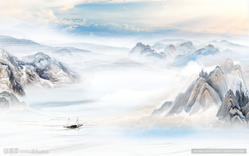 最新意境中式山水 tif分层