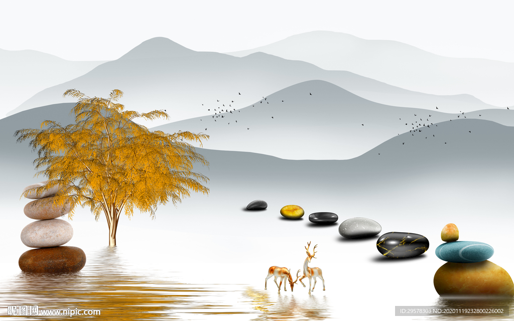 现代客厅意境山水 TIF分层