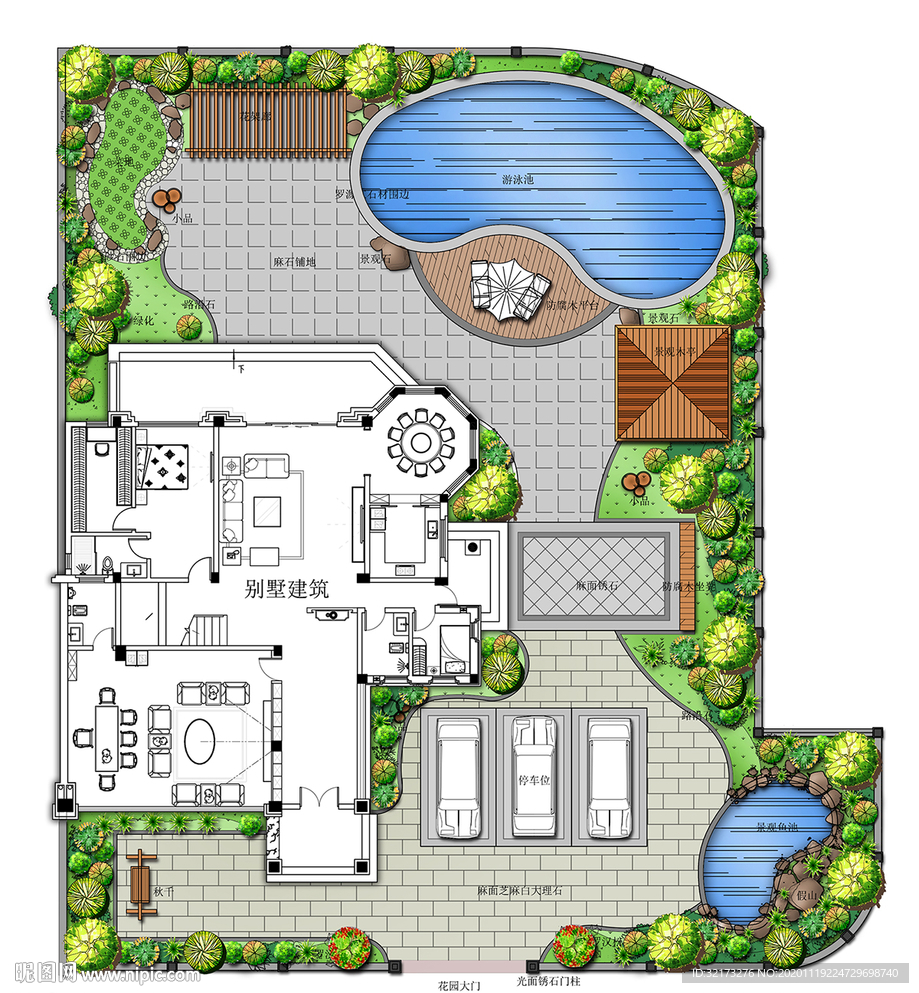别墅花园彩色平面图