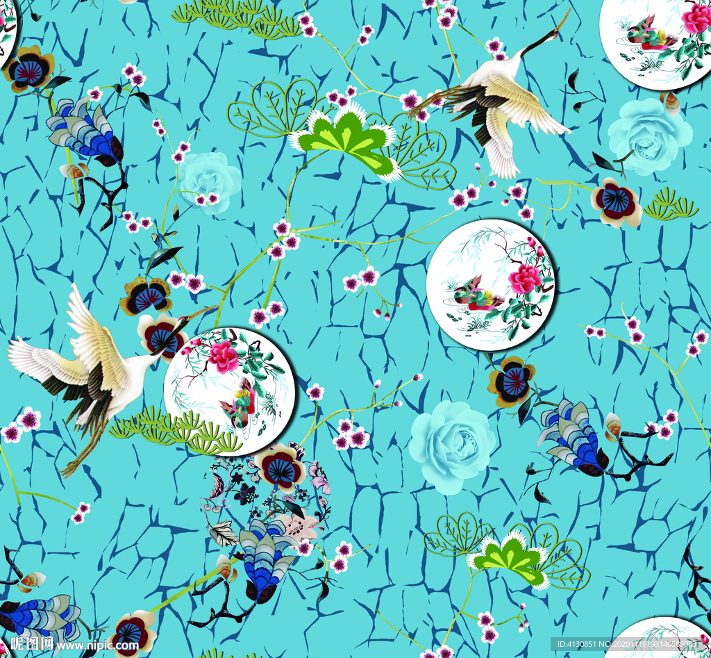 数码印花 匹布面料 国画 青花