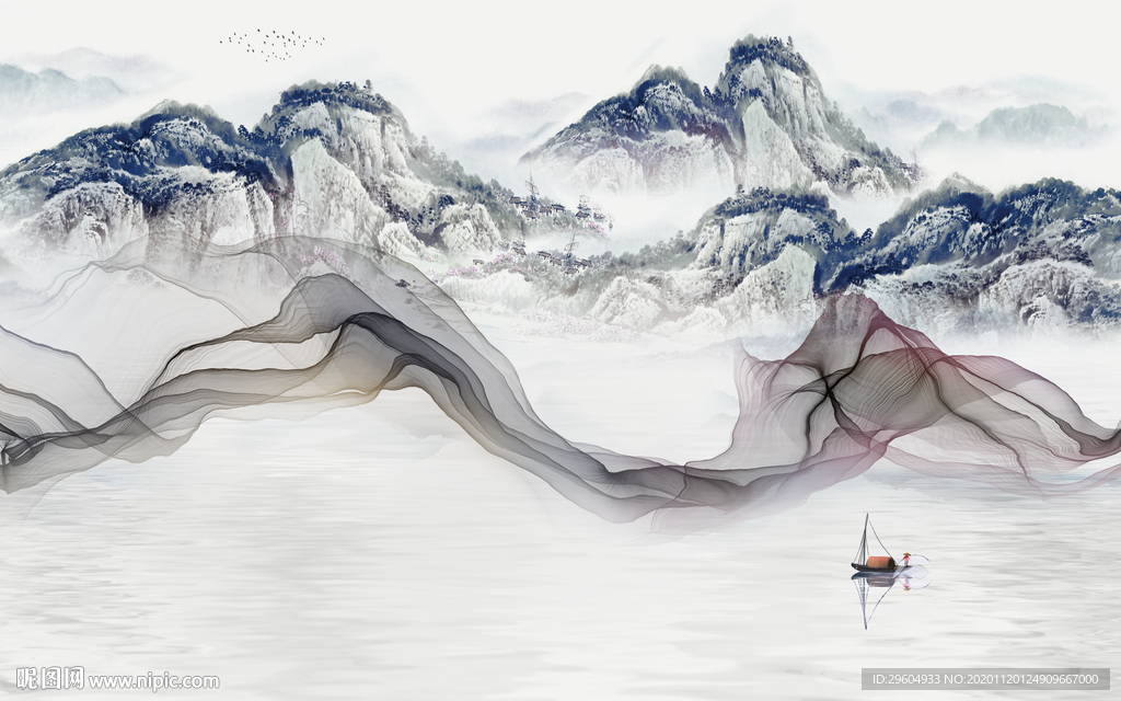 现代客厅大气山水 tif分层