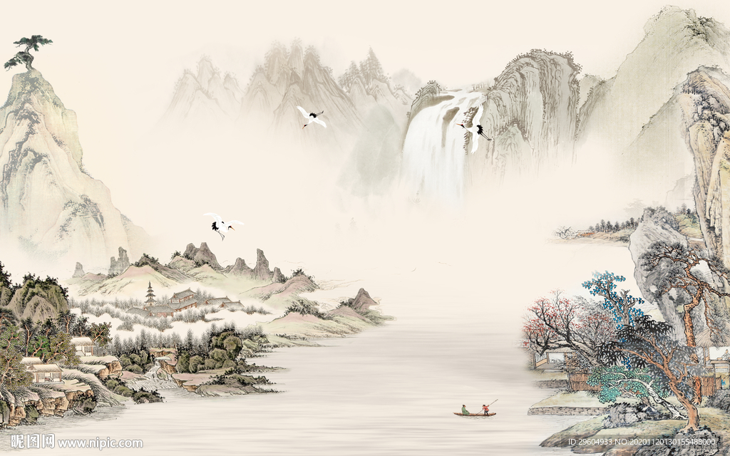 高清 客厅大气山水 tif分层