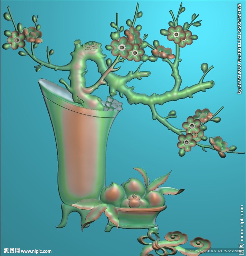 精雕图  花瓶  梅花