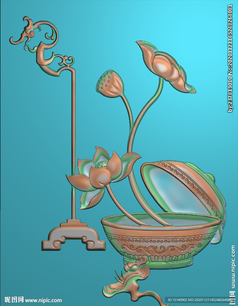 精雕图  仿古 荷花 碗