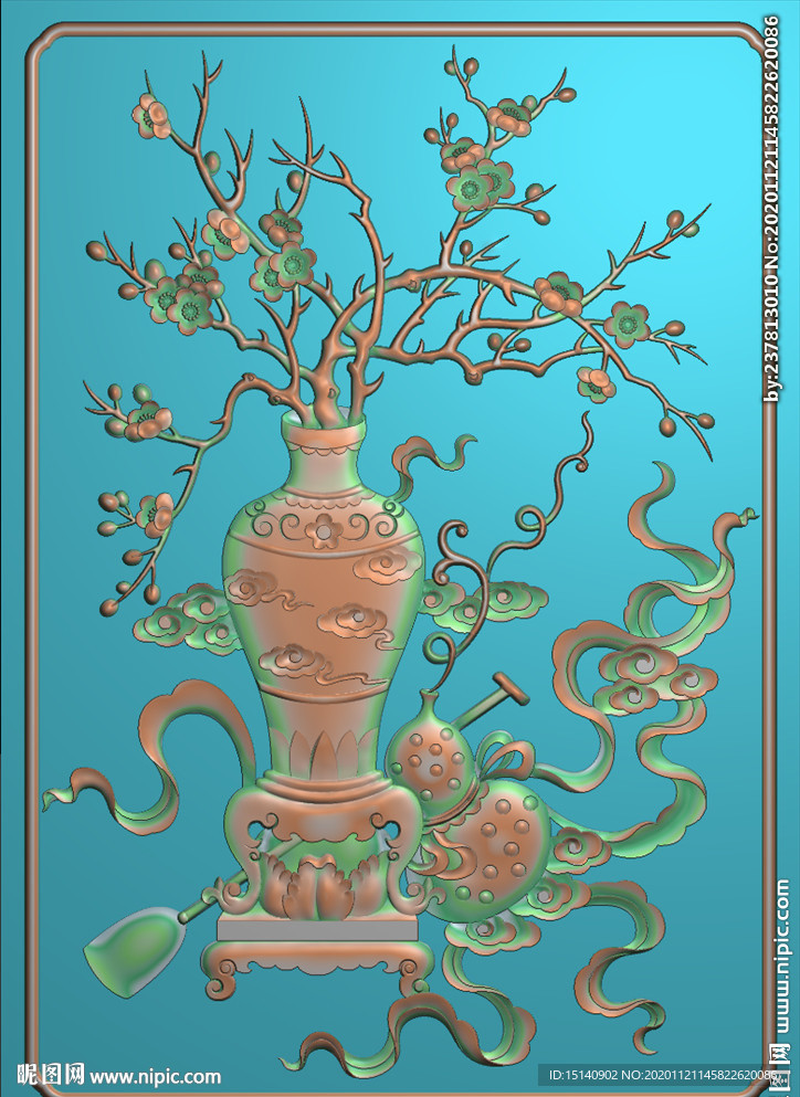 精雕图  花瓶  梅花