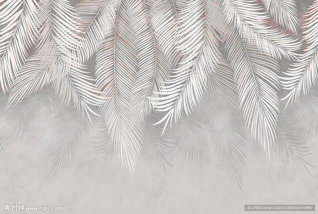 手绘热带雨林植物树叶西洋画