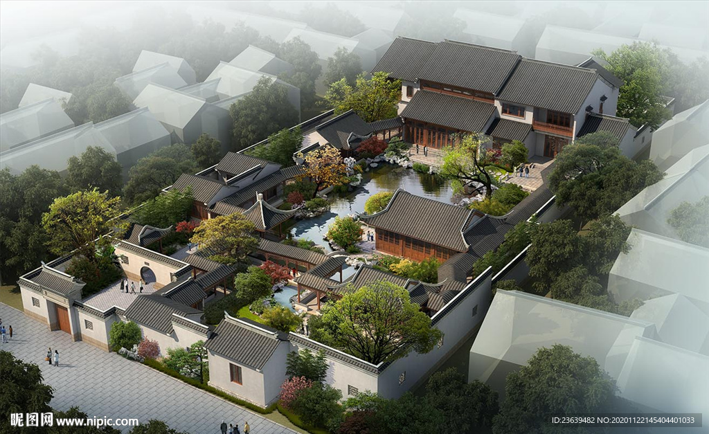 古建四合院 鸟瞰效果图