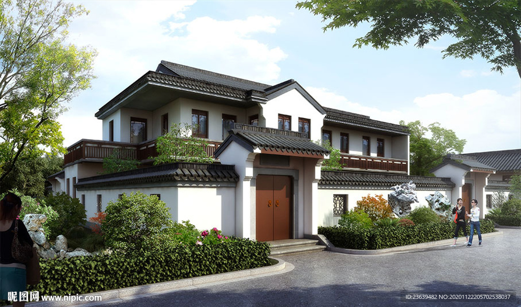 徽派别墅四合院效果图