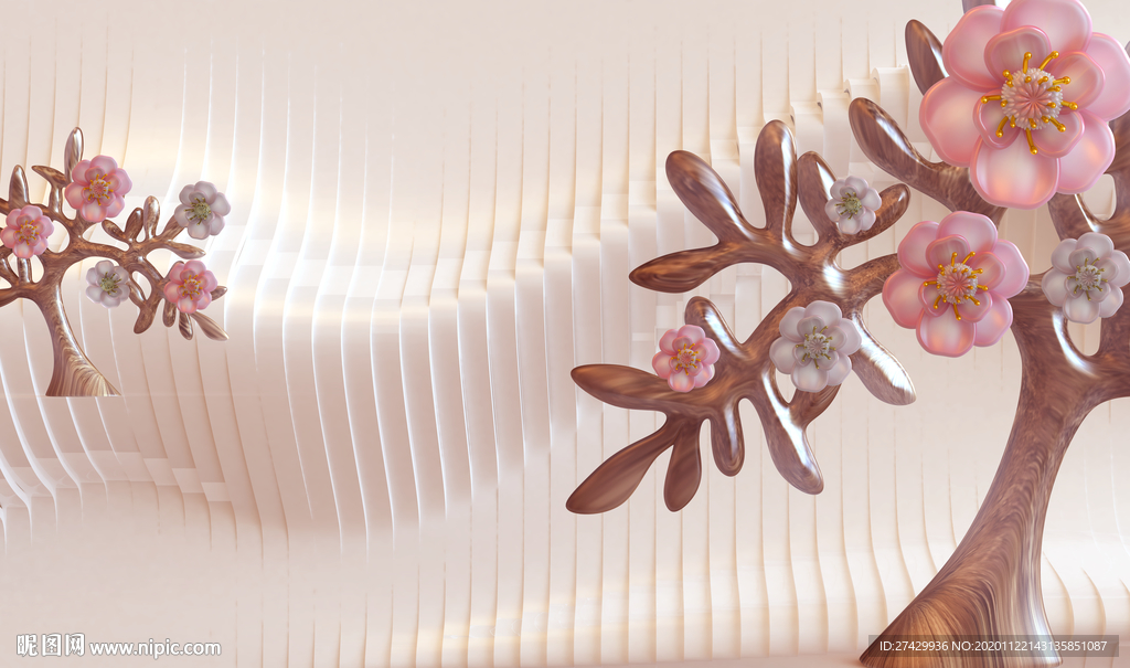 玉雕玫瑰花树琉璃墙立体背景墙