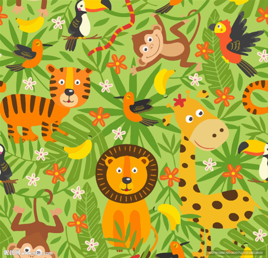 卡通儿童房抽象植物动物背景墙