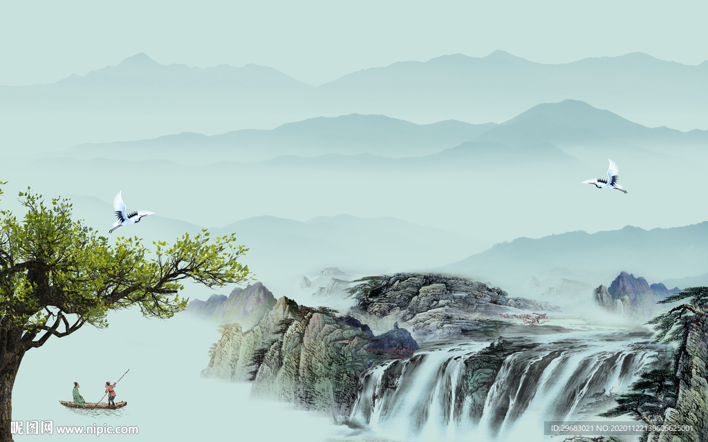 新中式新客厅山水画 tif分层