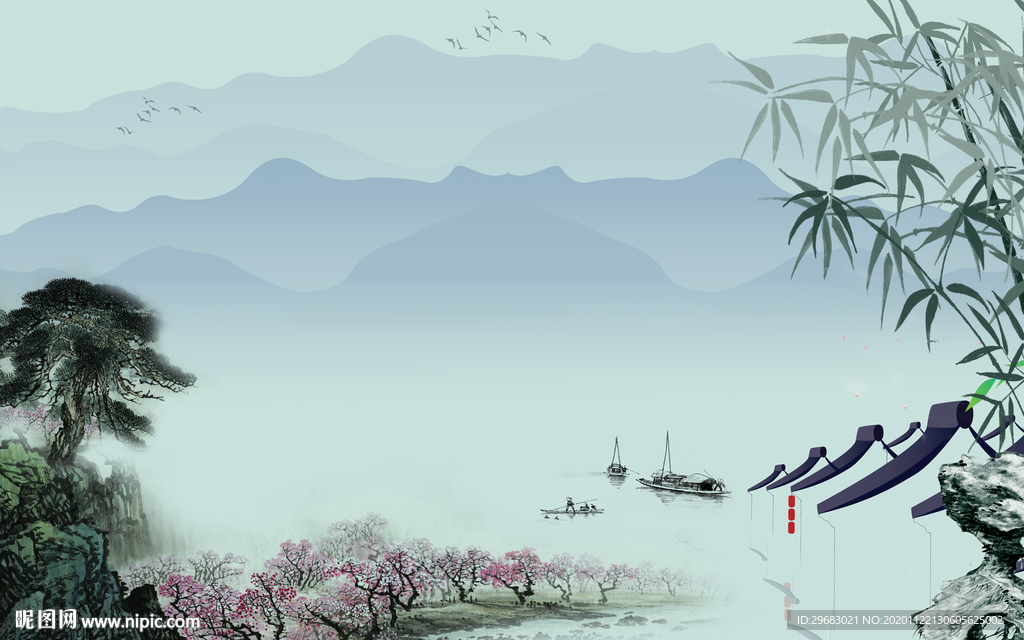 高档新客厅山水画 tif分层