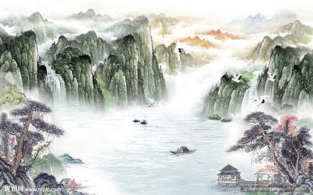 高清 新客厅山水画 tif分层